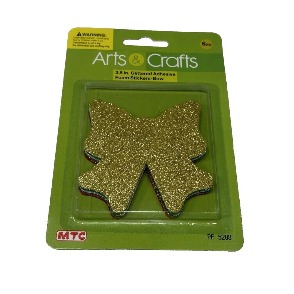 arts & crafts FOAM STICKERS SHAPES 6 count glitter BOWS